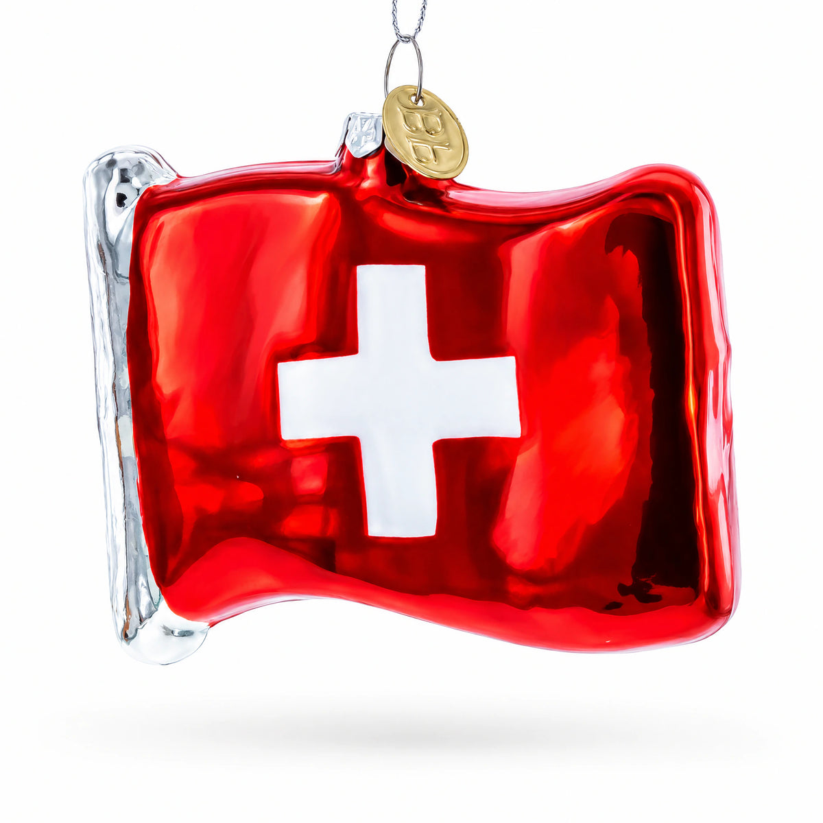 Waving Flag of Switzerland Glass Christmas Ornament