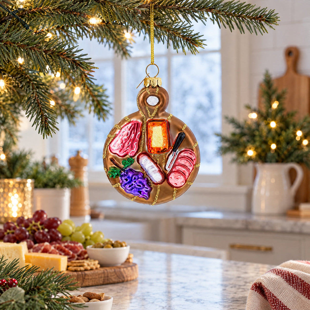 Charcuterie Board Glass Christmas Ornament