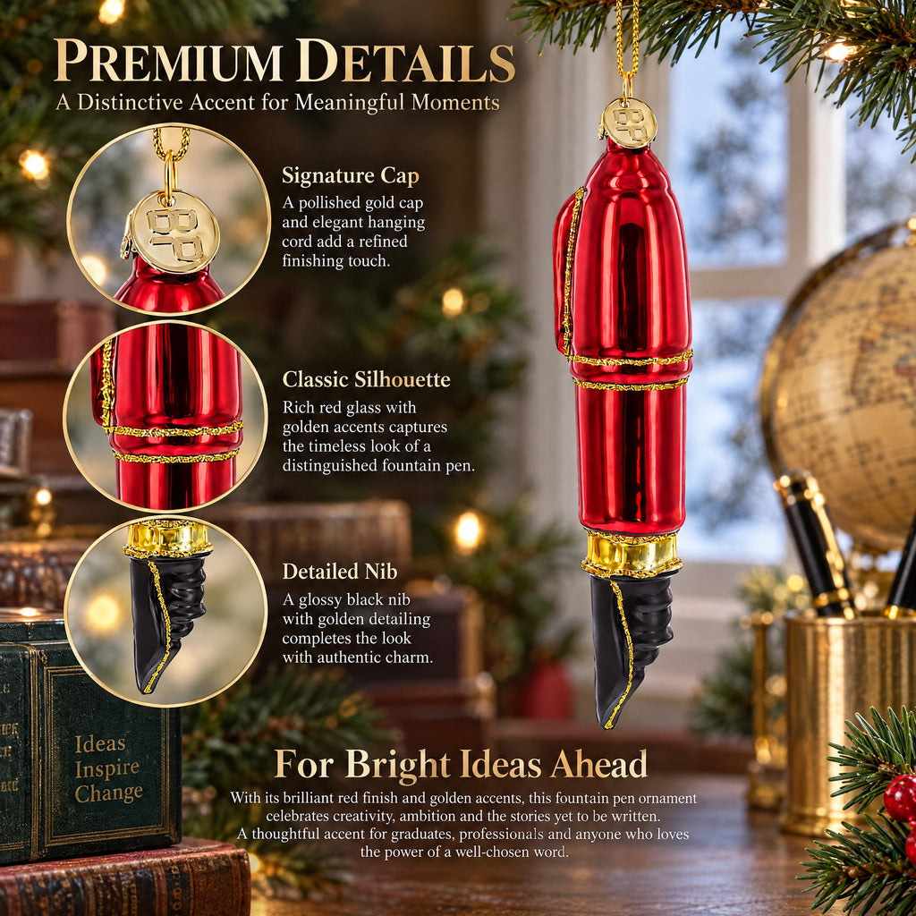 Red Fountain Pen Glass Christmas Ornament
