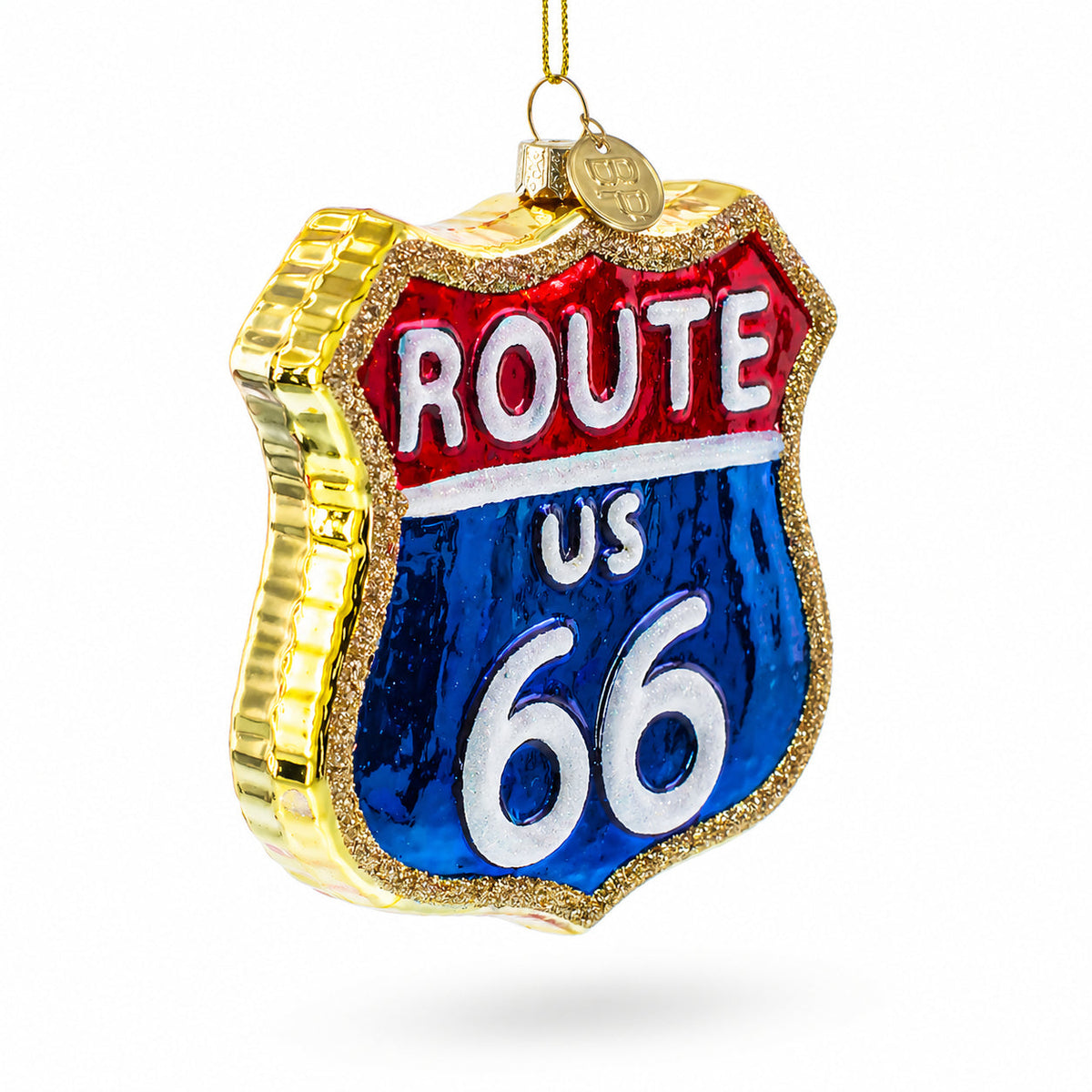 Iconic Route 66 Sign Glass Christmas Ornament