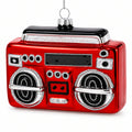 Retro Red Boombox Glass Christmas Ornament