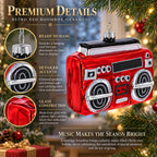 Retro Red Boombox Glass Christmas Ornament