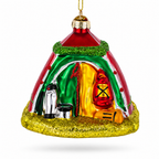Red and Green Camp Tent Glass Christmas Ornament
