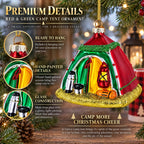Red and Green Camp Tent Glass Christmas Ornament