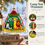 Red and Green Camp Tent Glass Christmas Ornament