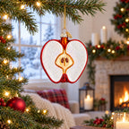 Red Apple Half with Seeds Glass Christmas Ornament