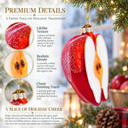Red Apple Half with Seeds Glass Christmas Ornament