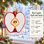 Red Apple Half with Seeds Glass Christmas Ornament