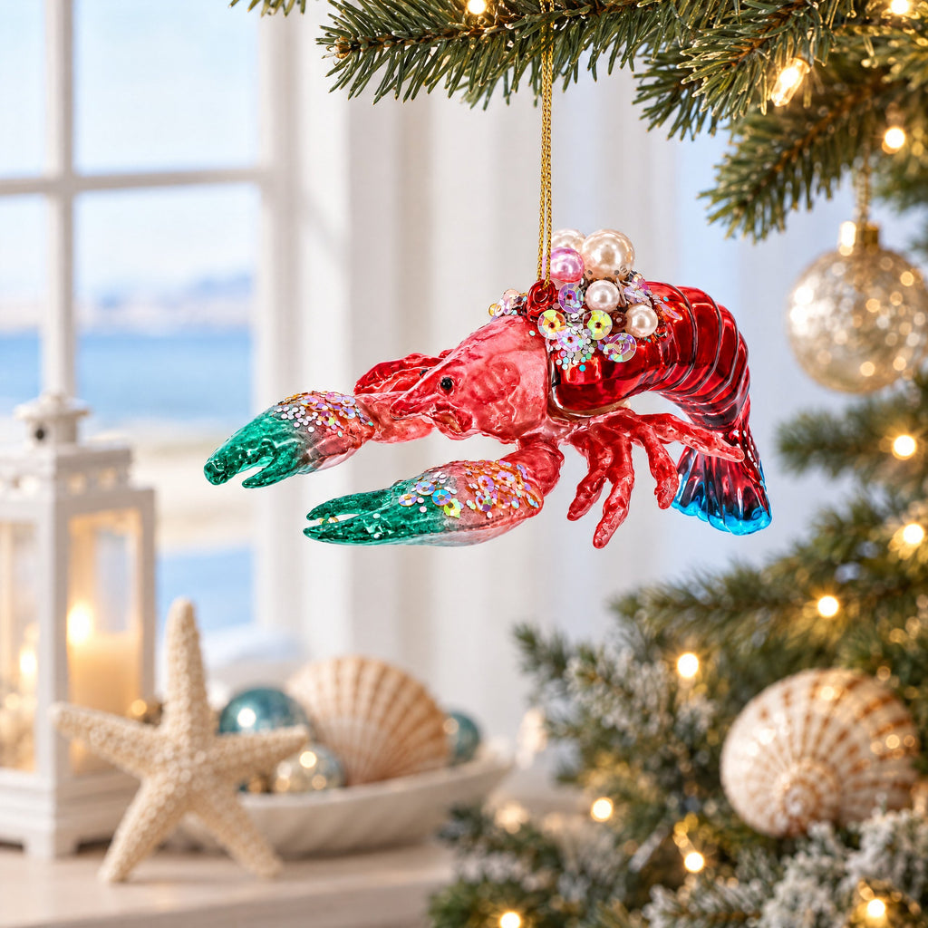 Glam Lobster Glass Christmas Ornament