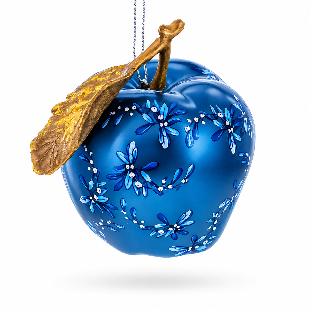 Metallic Apple with Gold Leaf Glass Christmas Ornament