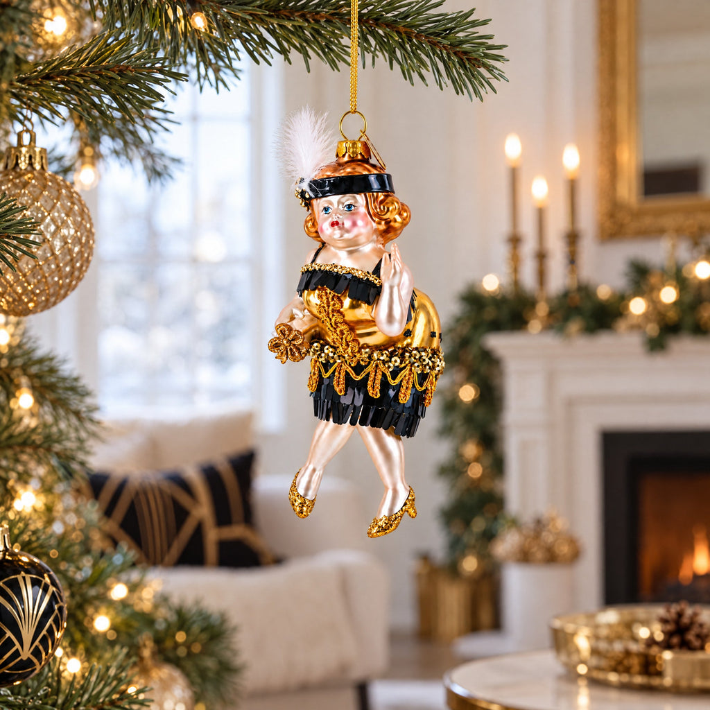 Gatsby Glam Flapper Girl Glass Christmas Ornament