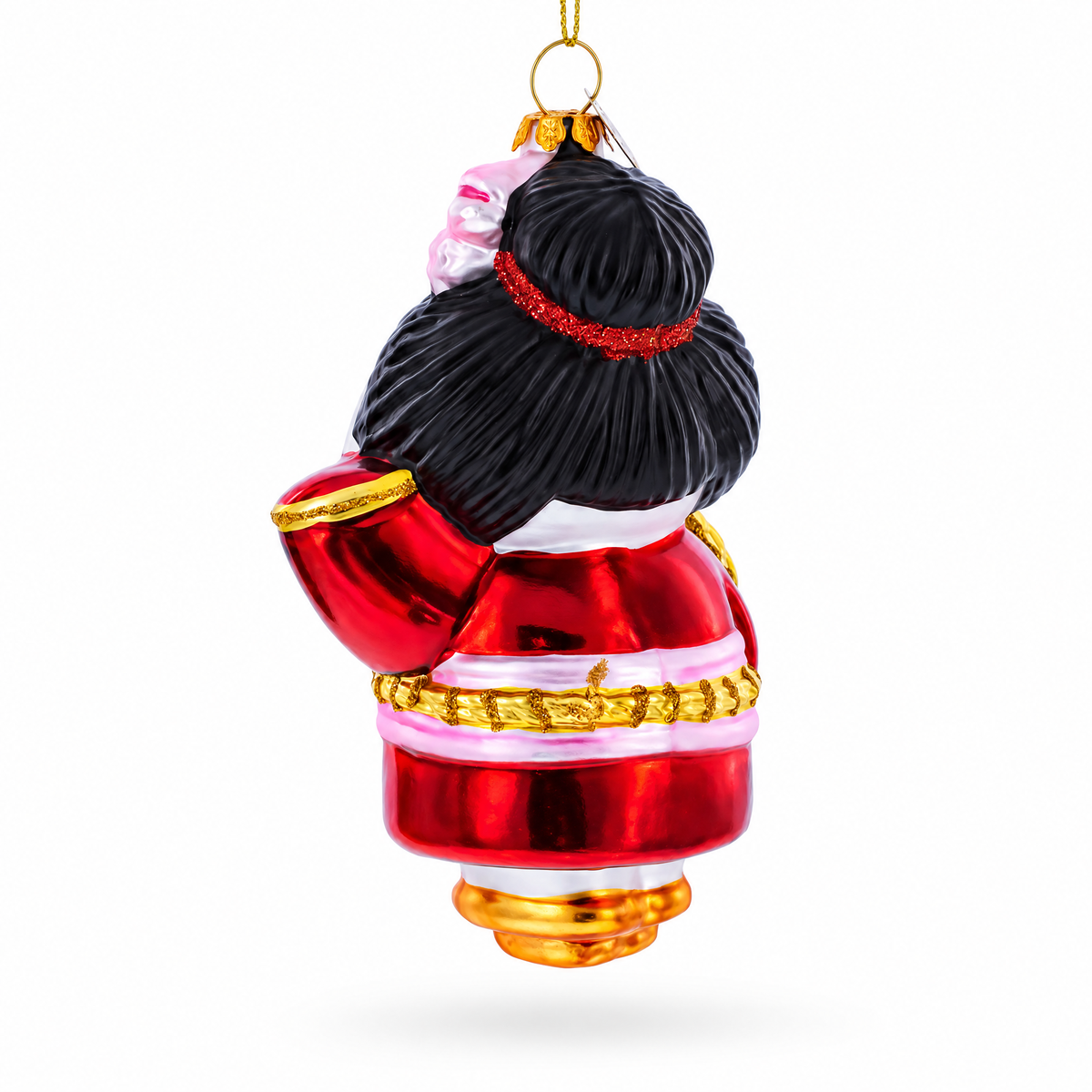 Geisha Cat in Kimono Glass Christmas Ornament