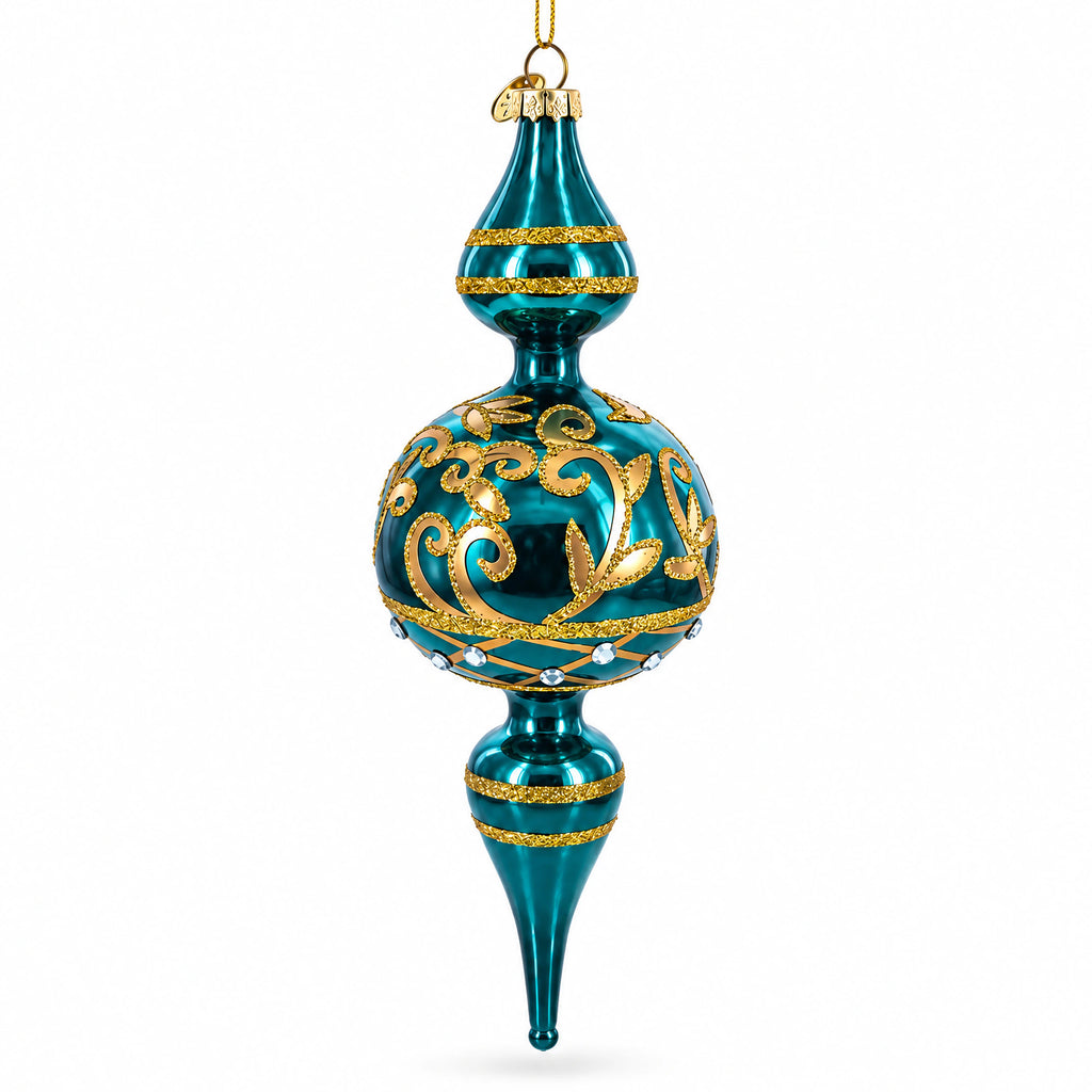 Regal Green Scroll Finial Glass Christmas Ornament