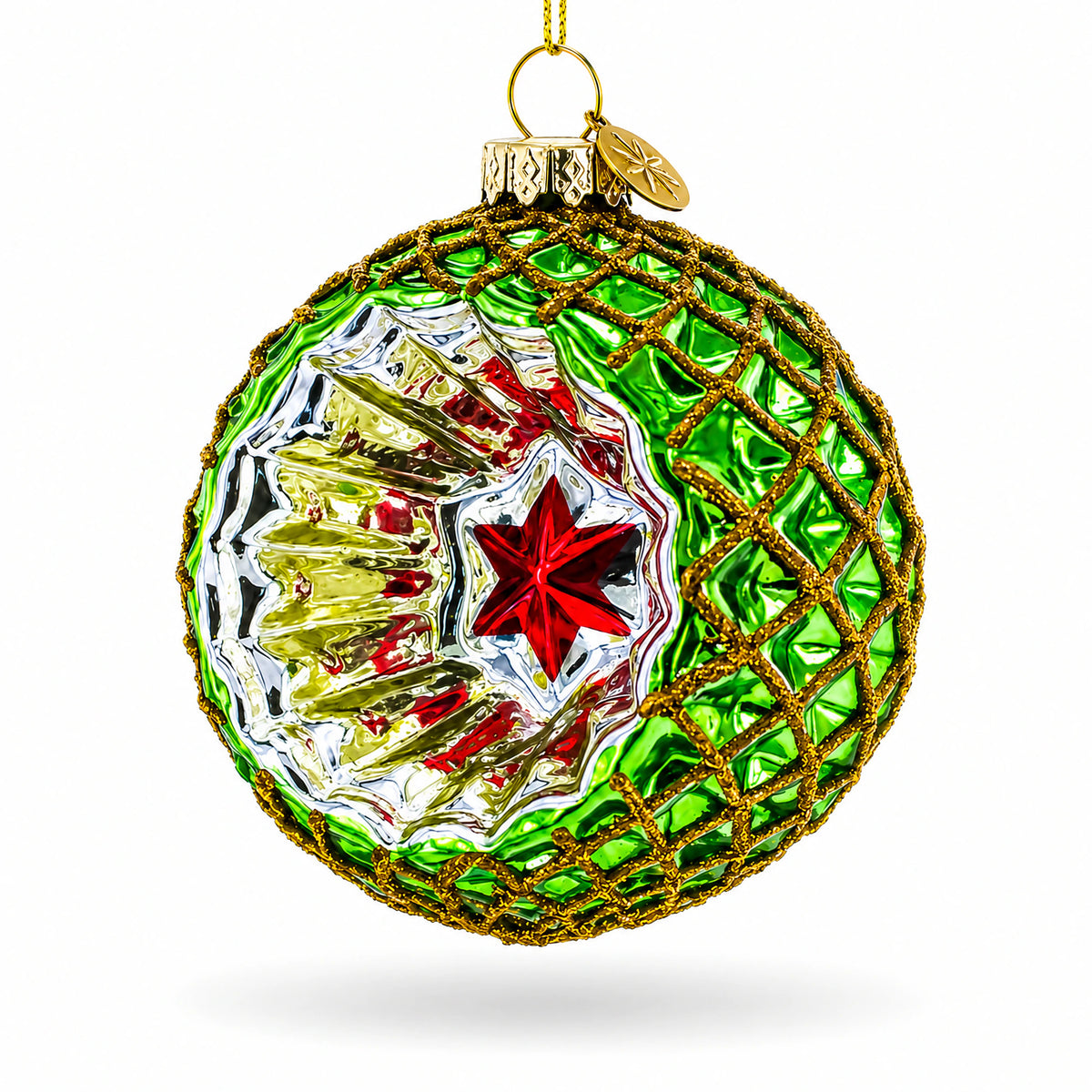 Green Starburst Indent Glass Christmas Ornament