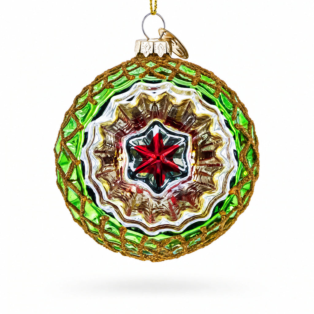 Green Starburst Indent Glass Christmas Ornament