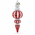 Red and Silver with Polka Dots Striped Glass Finial Christmas Ornament