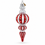Red and Silver with Polka Dots Striped Glass Finial Christmas Ornament