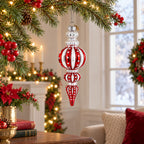 Red and Silver with Polka Dots Striped Glass Finial Christmas Ornament