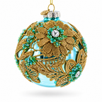 Gold Flower Lace on Green Glass Ball Christmas Ornament