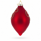 Red Teardrop with Jewel Center and Glitter Flowers Glass Christmas Ornament