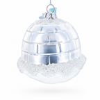 Penguins Decorating Igloo Glass Christmas Ornament