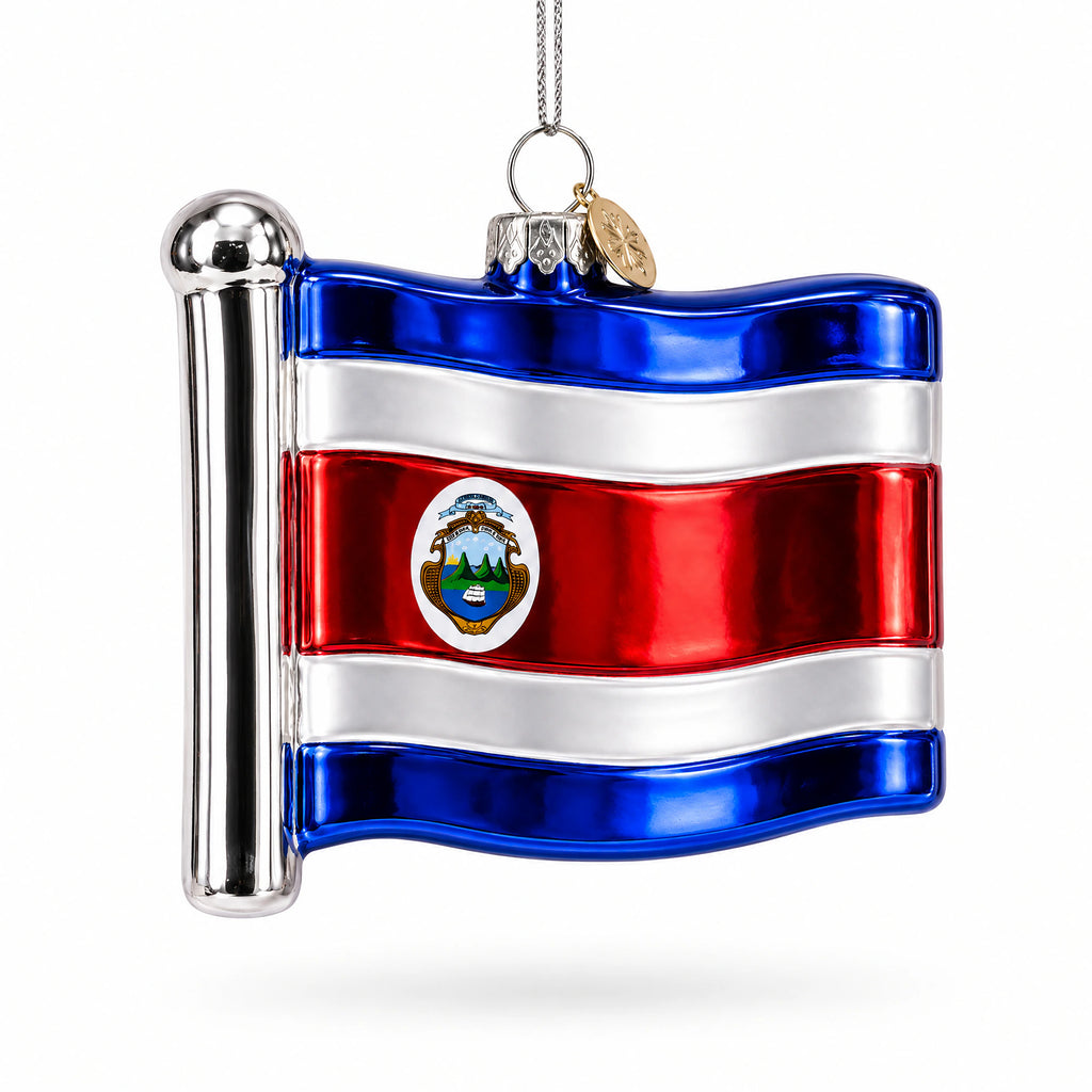 Waving Flag of Costa Rica Glass Christmas Ornament