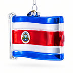 Waving Flag of Costa Rica Glass Christmas Ornament