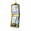 Black Makeup Compact with Mirror and Brush Glass Christmas Ornament