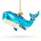 Whale with Sequins and Glitter Glass Christmas Ornament