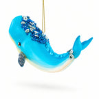 Whale with Sequins and Glitter Glass Christmas Ornament