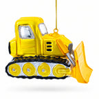 Bulldozer with Front Blade Glass Christmas Ornament