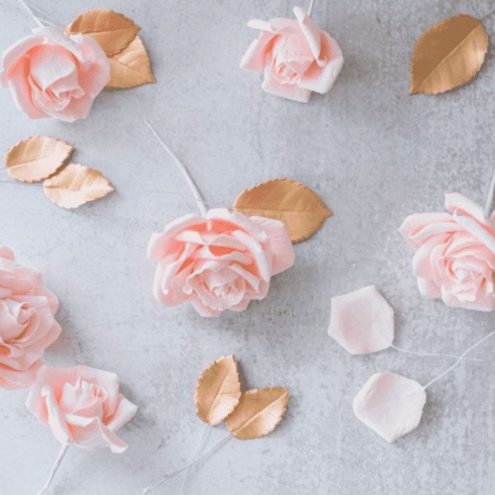 Large Gold Gumpaste Rose Leaves (set of 3)