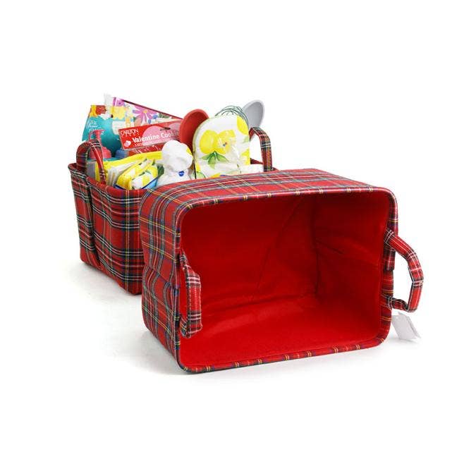 14" Red plaid rectangular cloth basket