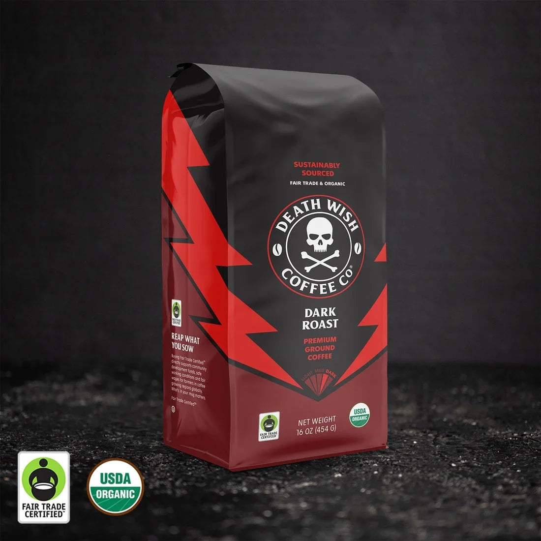Death Wish Coffee Organic Dark Roast Ground Coffee, 10 oz (Case of 6)