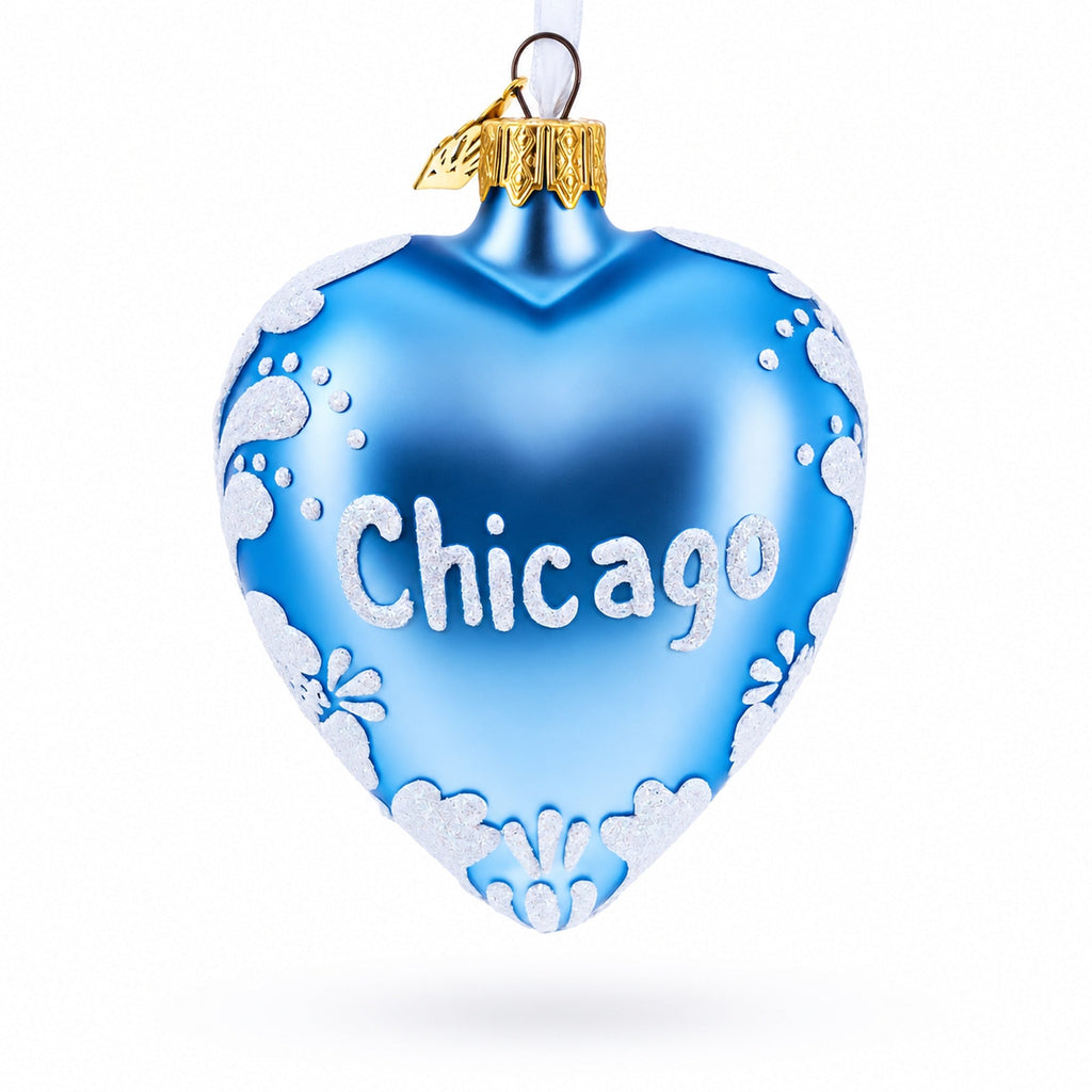 Chicago Glass Heart Christmas Ornament