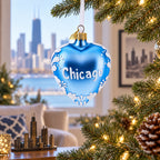 Chicago Glass Heart Christmas Ornament