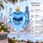 Chicago Glass Heart Christmas Ornament