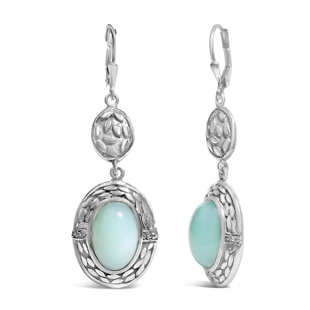 Chalcedony and diamond accent sterling silver 20cttw oval drop earrings bijoux-nyc direct