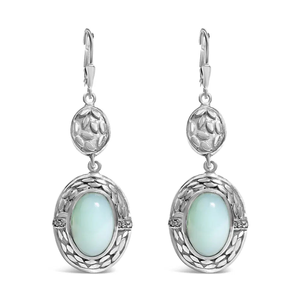 Chalcedony and diamond accent sterling silver 20cttw oval drop earrings bijoux-nyc direct