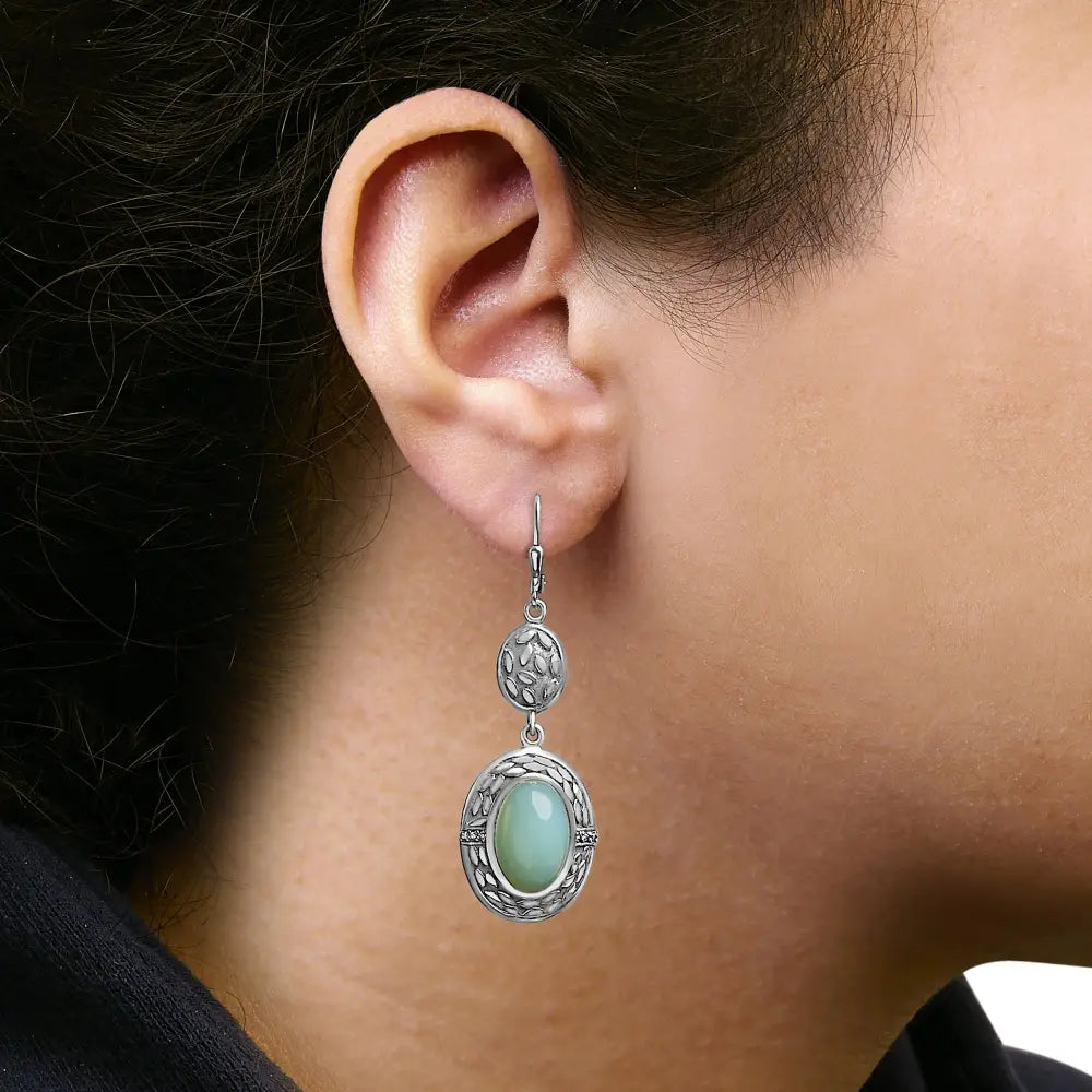 Chalcedony and diamond accent sterling silver 20cttw oval drop earrings bijoux-nyc direct