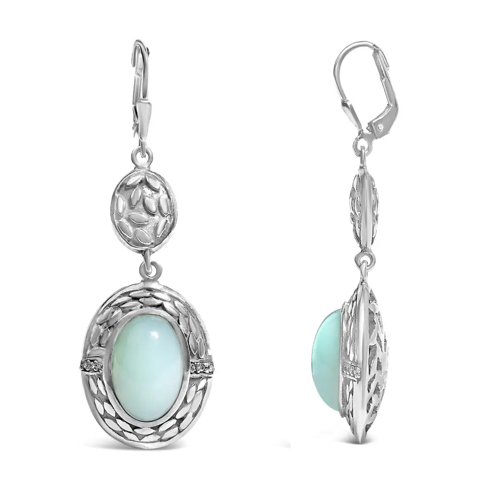 Chalcedony and diamond accent sterling silver 20cttw oval drop earrings bijoux-nyc direct