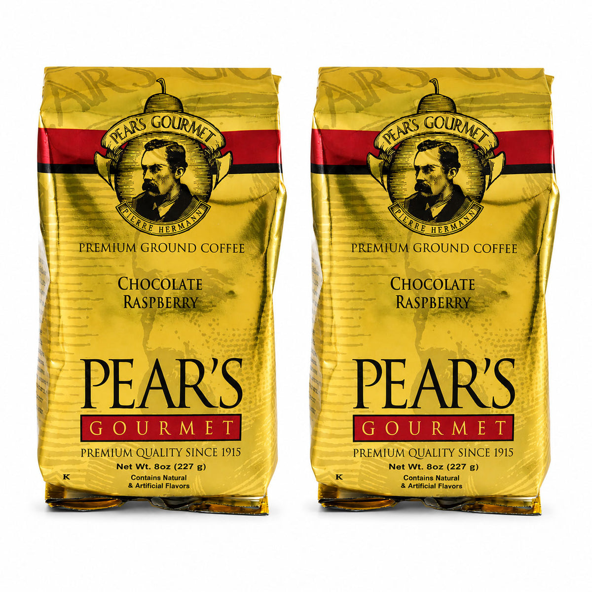 Pear's Chocolate Raspberry Ground Coffee | Pack of 2 | 8 oz | Brenmar