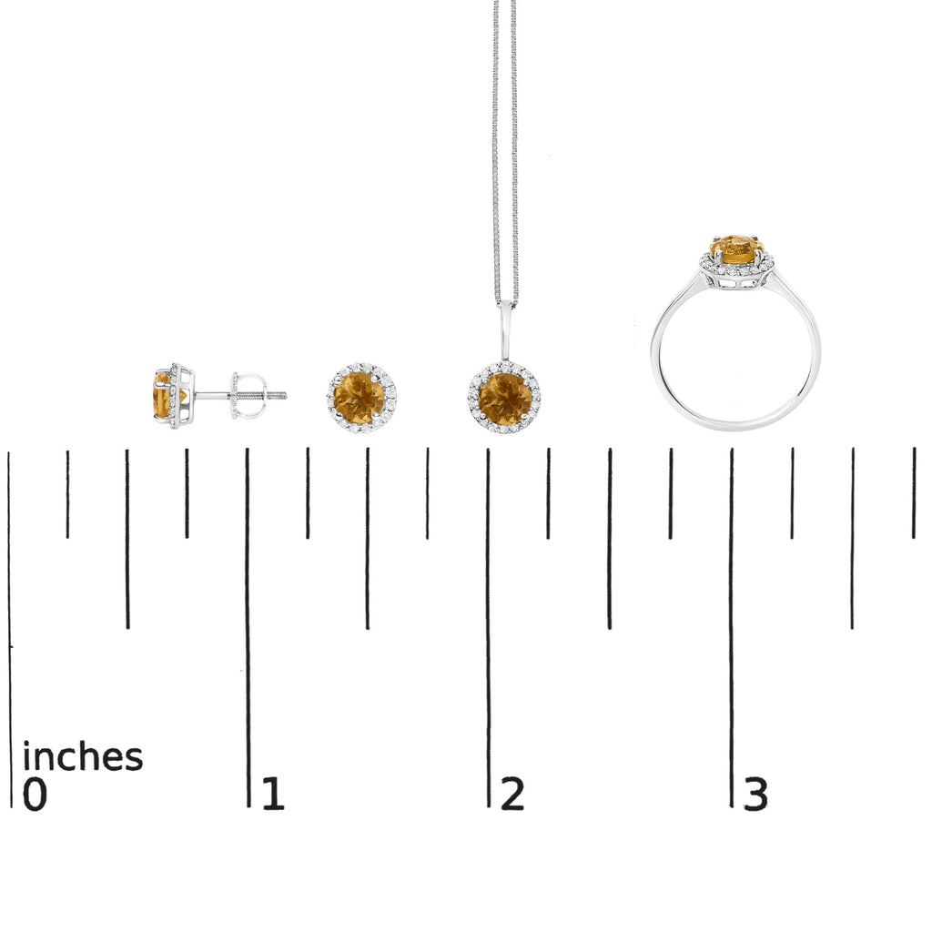 10K Gold Gemstone and 3/8 Cttw Diamond Halo Jewelry Set (Earrings, Pendant & Ring)