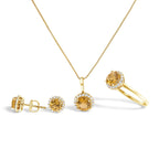 10K Gold Gemstone and 3/8 Cttw Diamond Halo Jewelry Set (Earrings, Pendant & Ring)