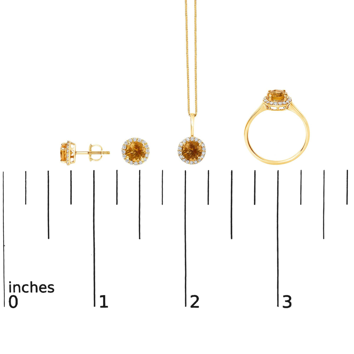 10K Gold Gemstone and 3/8 Cttw Diamond Halo Jewelry Set (Earrings, Pendant & Ring)
