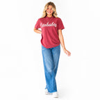 Cornhuskers Sewn Appliqué Scroll Red Licensed Women's Shirt | Multiple Sizes | H.Flynn Designs