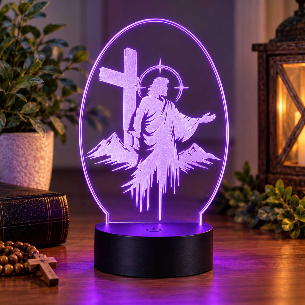 Jesus and Cross LED Lighted Plaque | Glowing Creation