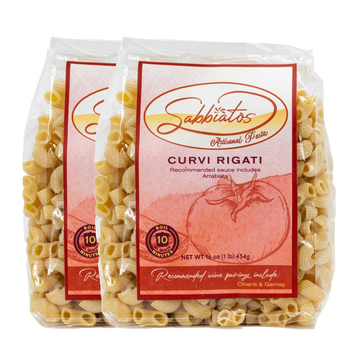 Curvy Rigati Pasta | 16 oz | Pack of 2 | Sabbiatos