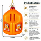 100% Pure Orange Juice Jug Large Glass Christmas Ornament