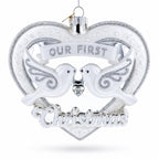 Our First Christmas Romantic Lovebirds Heart Glass Christmas Ornament